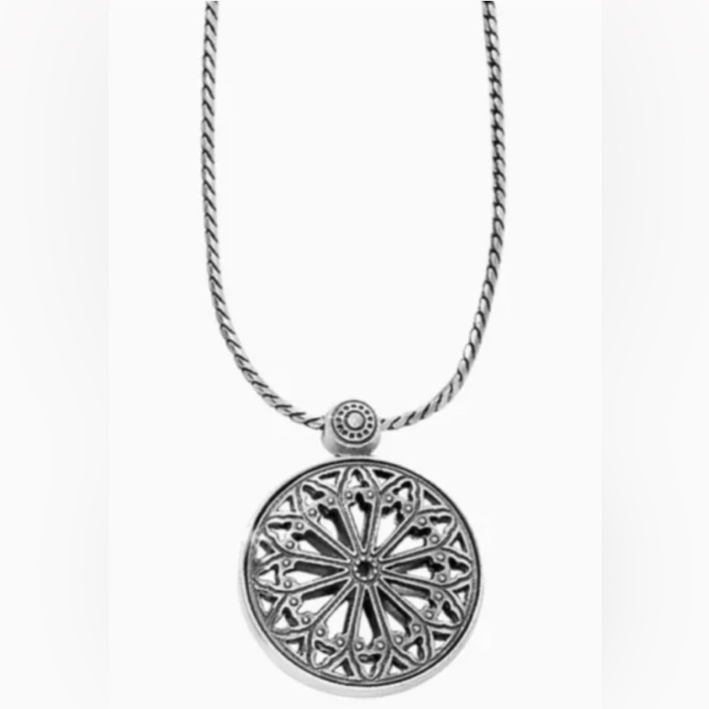 ๐ BRIGHTON Retired Capella Ferrara Filigree Disc Medallion Silver Long Necklace - Picture 9 of 11